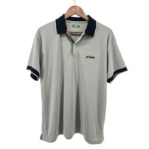 Prince Polo Shirt Mens M Gray Made in Italy Tennis Embroidered Logo Short Sleeve